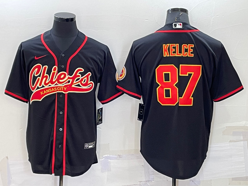 Men's Kansas City Chiefs #87 Travis Kelce Black Cool Base Stitched Baseball Jersey
